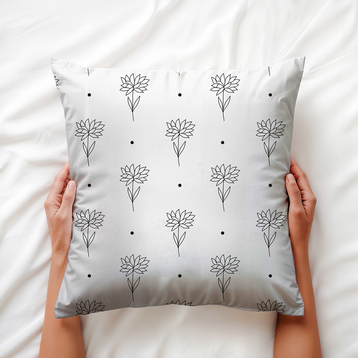 detal wzoru pokazujący cienkie, ręczne linie kwiatów i drobne kropki