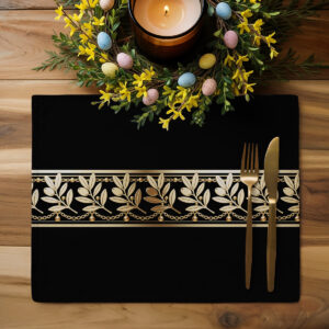 podkładka ustawiona na drewnianym stole z dekoracyjnym wieńcem i świecą, aranżacja świąteczna