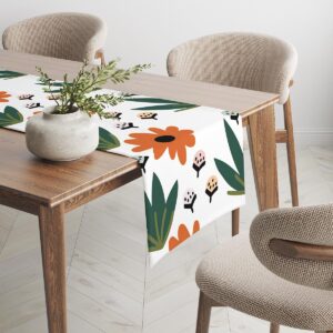 Perspektywa boku stołu pokazująca bieżnik z powtarzalnym wzorem kwiatów