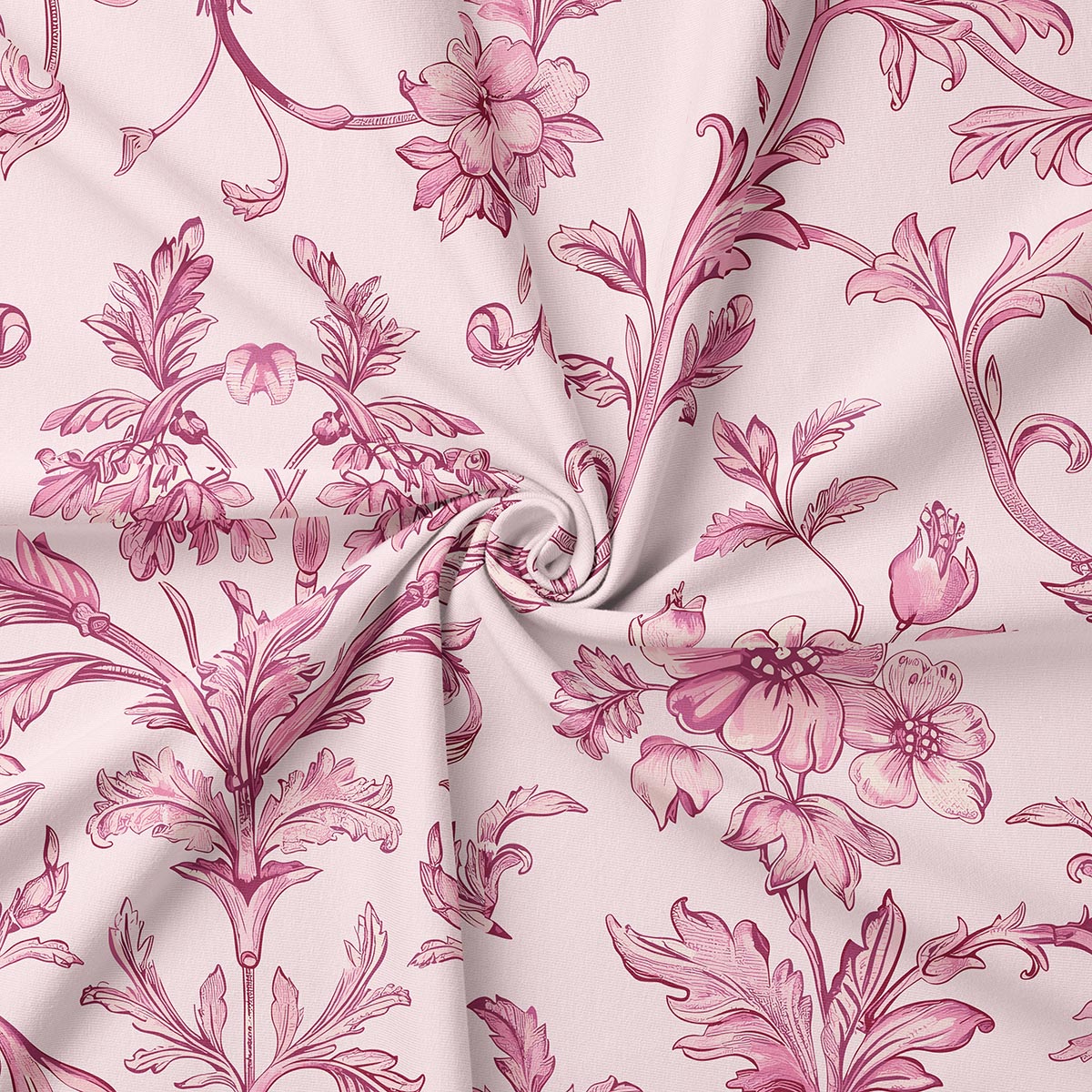 Zbliżenie na detal tkaniny i rysunek kwiatów w różowych odcieniach