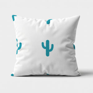 poduszka dekoracyjna z turkusowym kaktusem na białym tle, główny widok