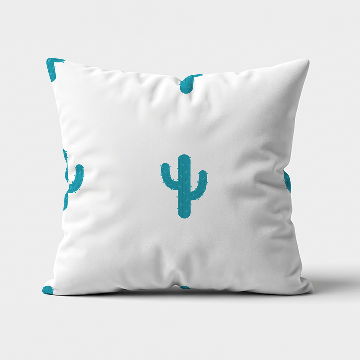 poduszka dekoracyjna z turkusowym kaktusem na białym tle, główny widok