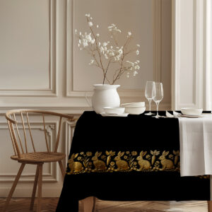 fragment bordiuru pokazujący powtarzalny wzór zajączków i roślinnych motywów