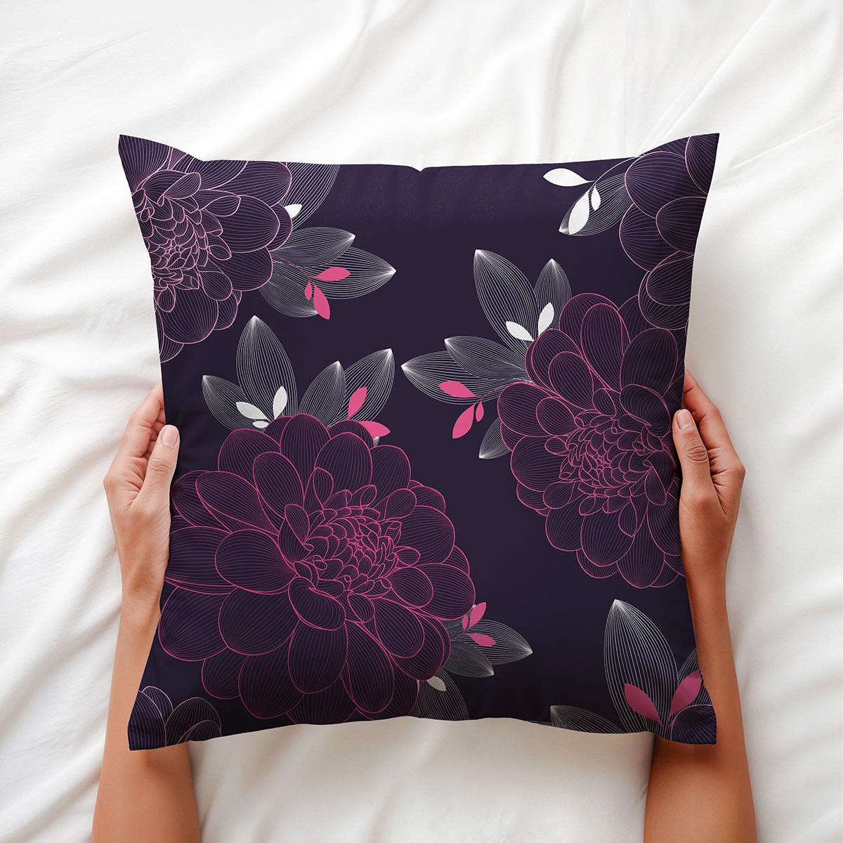 Detal wzoru pokazujący cienkie, harmonijne linie płatków i liści