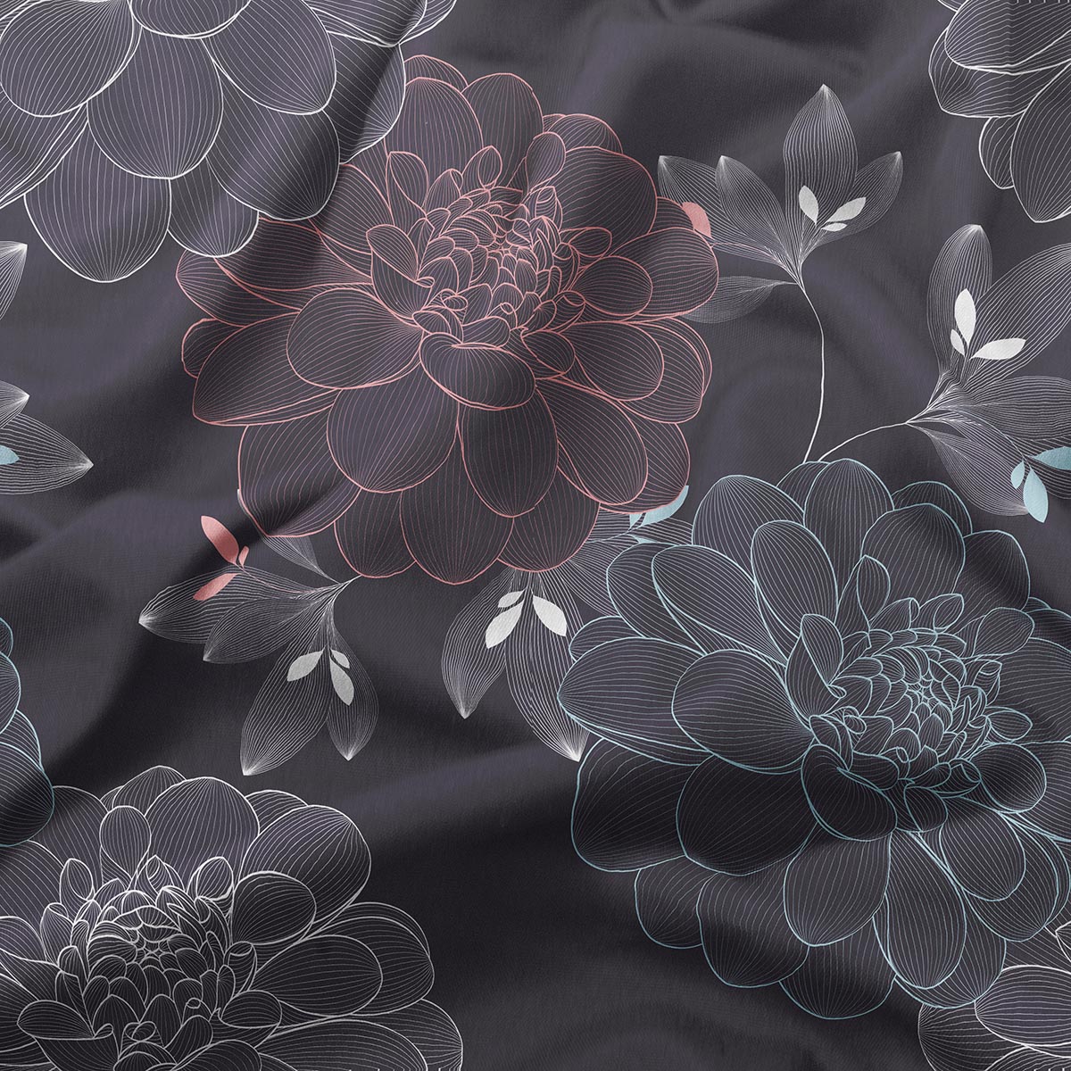 Zbliżenie na tkaninę z cienkimi liniami rysującymi kwiaty i pastelowe akcenty