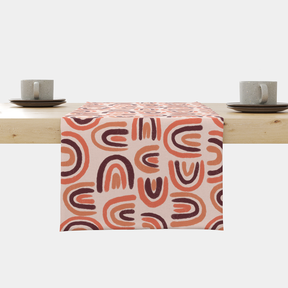 Główne ujęcie bieżnika z powtarzalnym wzorem łuków w ciepłych odcieniach