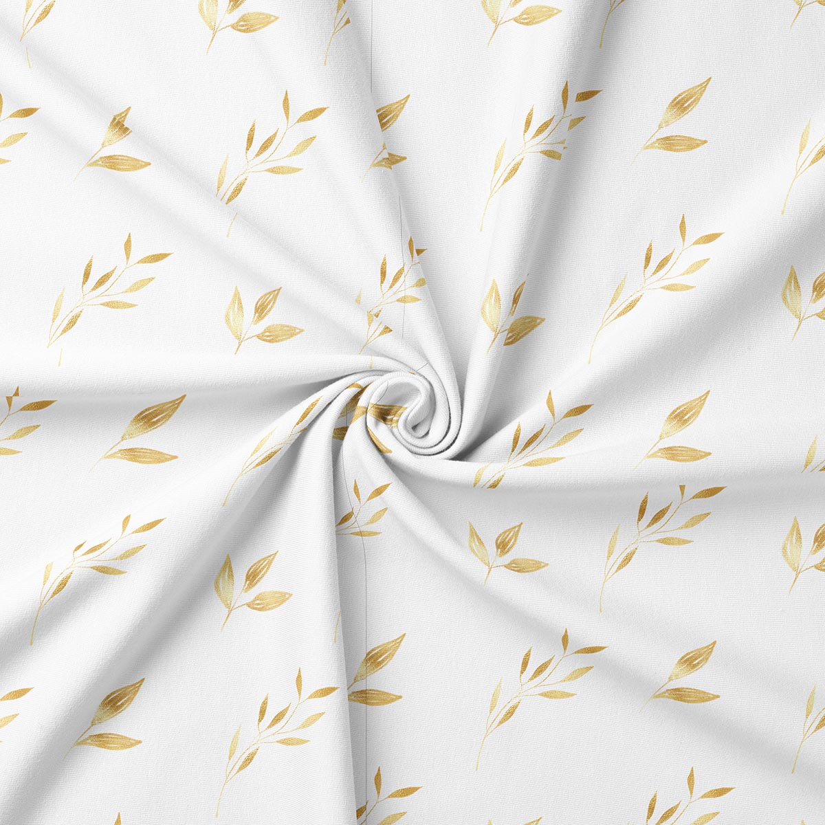 zbliżenie na tkaninę z wzorem złotych listków pokazujące fakturę materiału