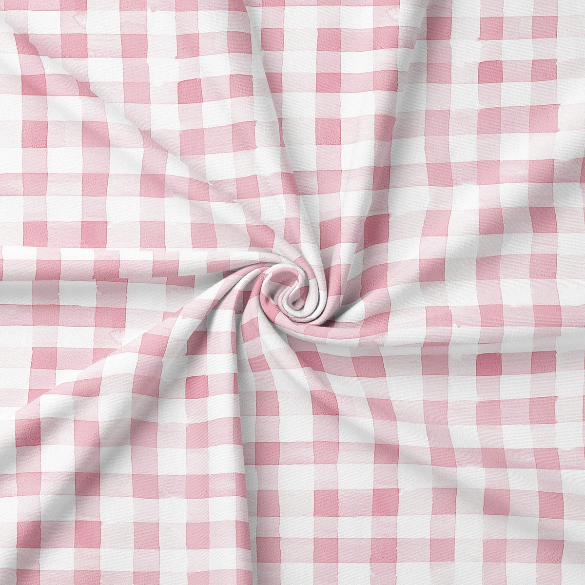 detal tkaniny w różowo-białą kratkę pokazany zbliżeniem i zmięty materiał