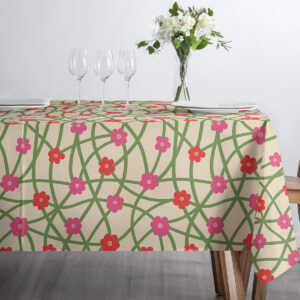 Detal wzoru zbliżony do centrum, pokazujący intensywność kolorów i kontrast zielonych pnączy