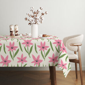 Detal powtarzającego się wzoru zielonych liści i różowych kwiatów