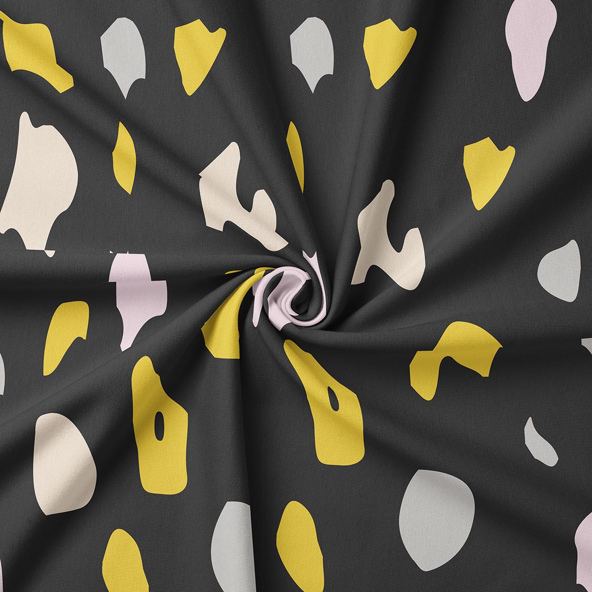 detal tkaniny zbliżenie na nadruk terrazzo i miękką fakturę materiału