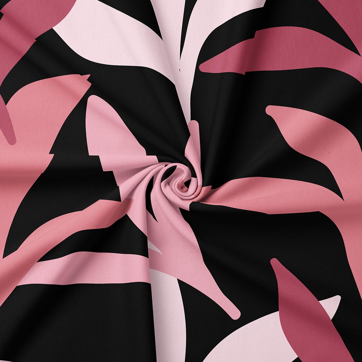 detal tkaniny obrusu pokazujący zbliżenie wzoru liści i strukturę materiału z zakręceniem