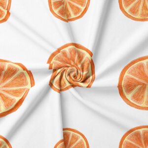 zbliżenie na tkaninę i akwarelowy detal plasterka pomarańczy