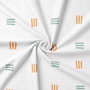 zbliżenie na tkaninę z widocznym spiralnym ułożeniem materiału i detalami miętowych i pomarańczowych kresek