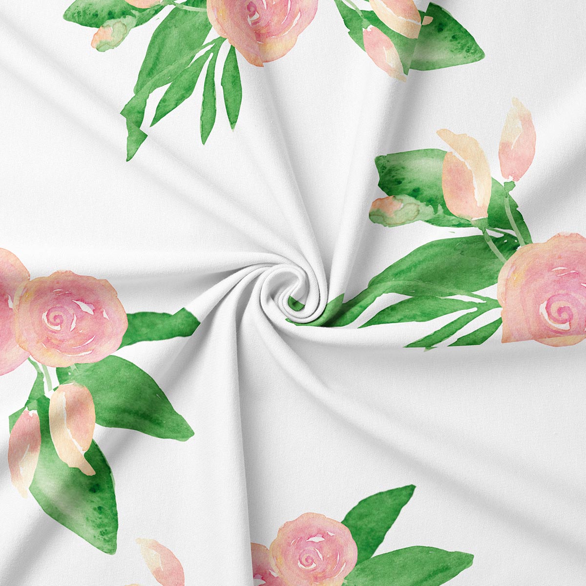 zbliżenie na wzór: różowe róże i zielone liście w akwarelowym stylu