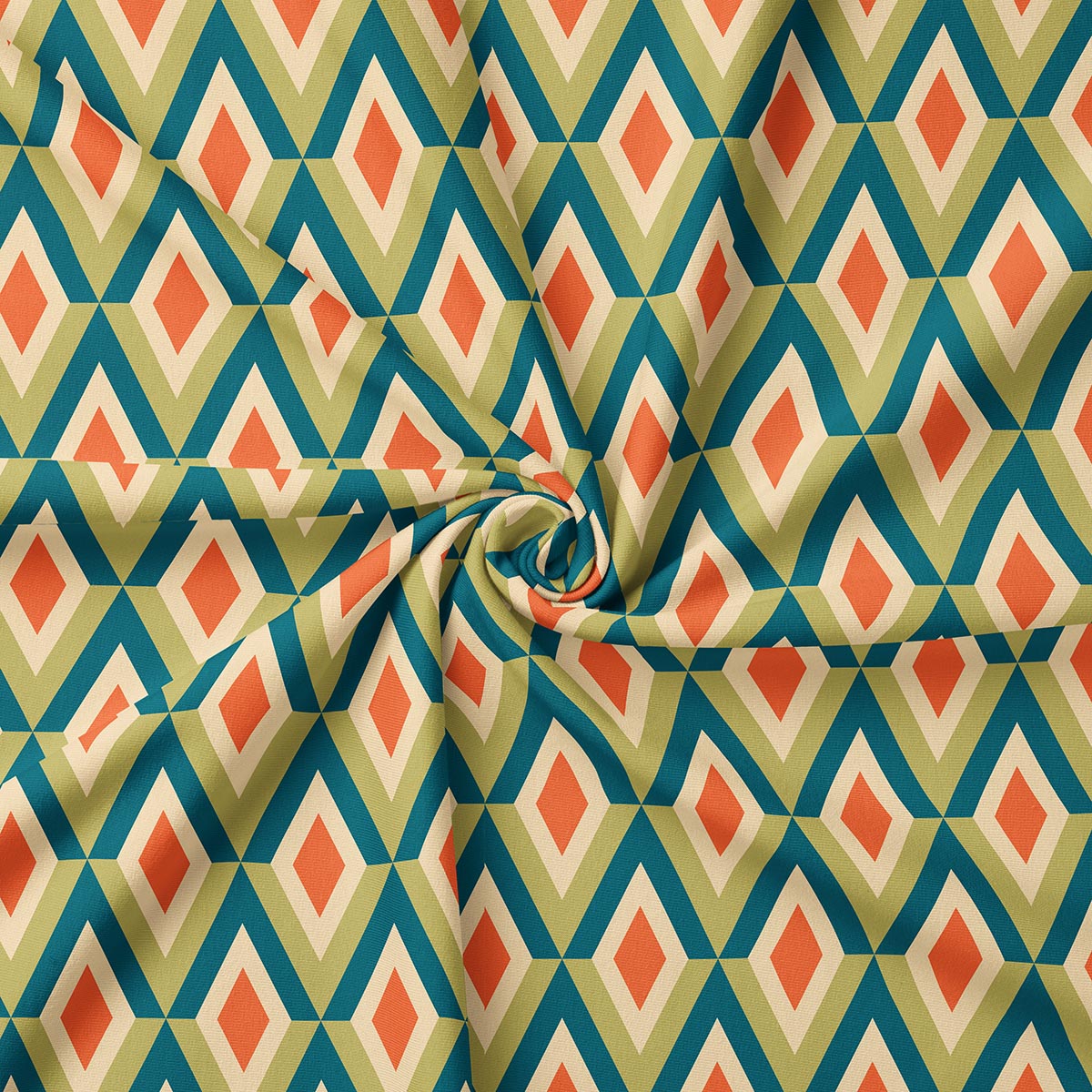 zbliżenie na materiał obrusu pokazujące powtarzalny wzór rombów i fakturę tkaniny