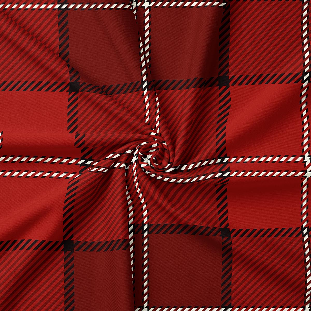 zbliżenie na strukturę materiału i kraciasty wzór w tonacji czerwieni