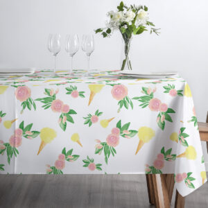 Widok z góry na powtarzalny wzór akwarelowych róż i żółtych gałek lodów