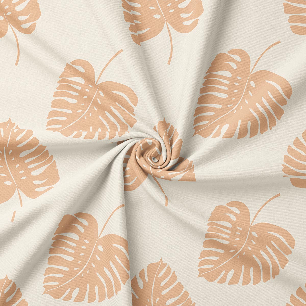 zbliżenie na tkaninę ukazujące powtarzalny wzór dużych liści i fakturę materiału