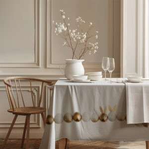 boczny kąt ujęcia pokazujący wzór pisanek ułożony w poziomy pas przy krawędzi