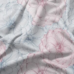 detal tkaniny z cienkimi liniami tworzącymi szkicowe płatki dużych kwiatów