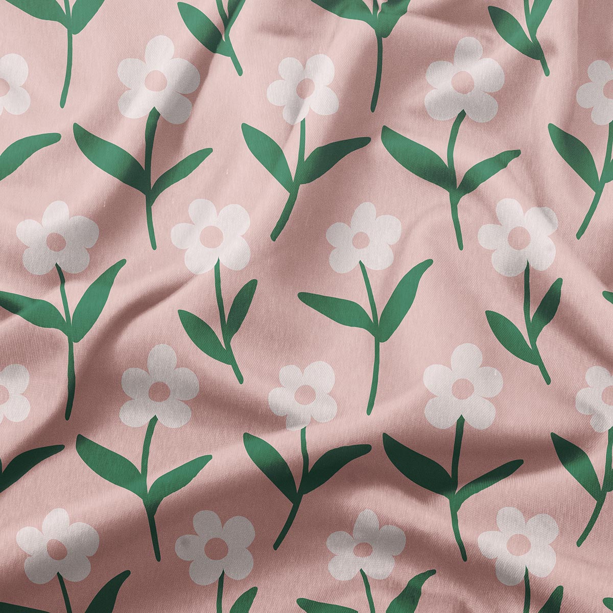 zbliżenie na materiał pokazujące gładką fakturę i motyw drobnych stokrotek