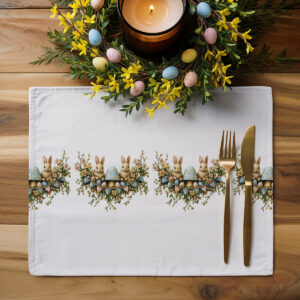 aranżacja stołu z podkładką i świecą w zielono-żółtym wianuszku, widok od góry