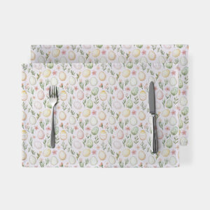 Podkładka z motywem pastelowych pisanek i wiosennych gałązek na jasnym tle