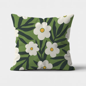 Poduszka z przodu z dużymi białymi kwiatami na zielonym tle, widok produktu