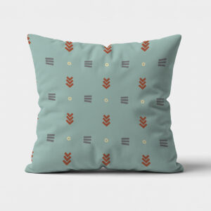 Front poduszki na białym tle, miętowy kolor z geometrycznymi ceglastymi i szarymi motywami