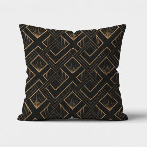 Czarna dekoracyjna poduszka z geometrycznym złotym wzorem art deco widok z przodu