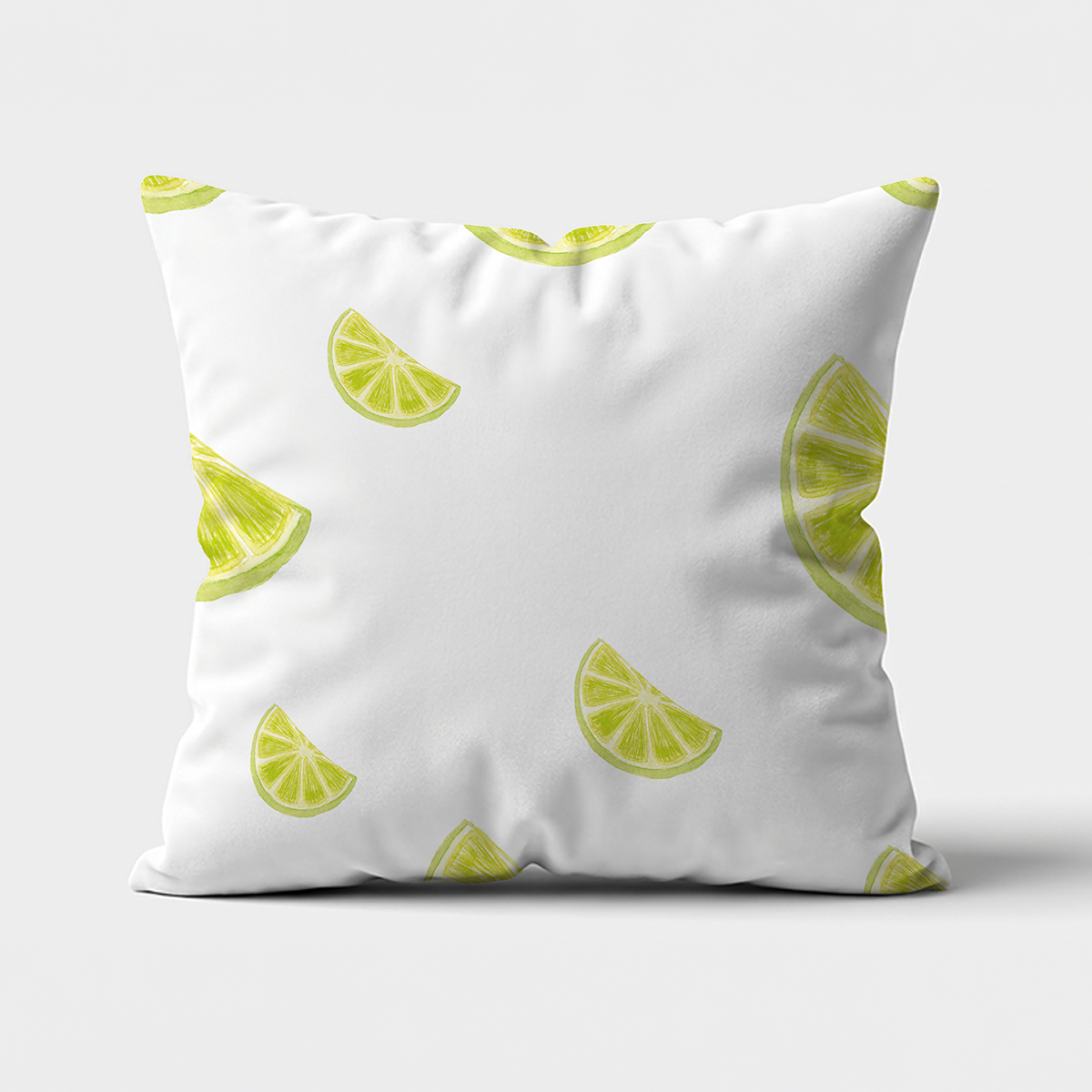 główne ujęcie białej poduszki dekoracyjnej z nadrukiem plasterków limonki