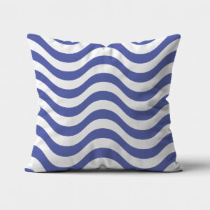 Główne ujęcie poduszki z falistym niebieskim wzorem na białym tle