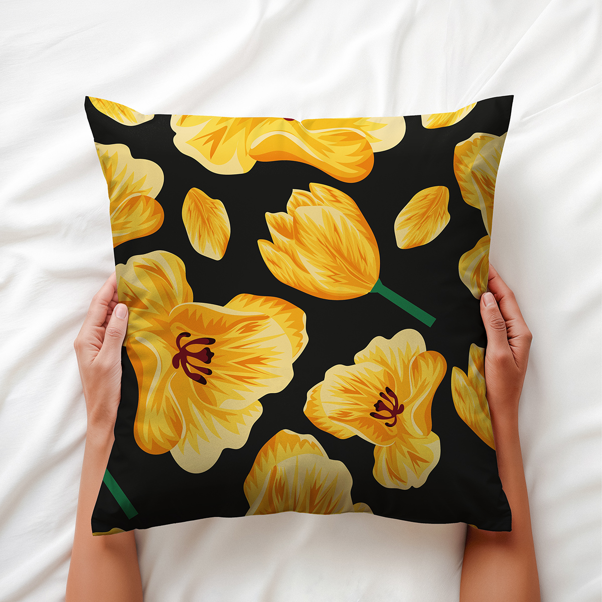 Zbliżenie na wzór z płatkami i detalami tulipanów