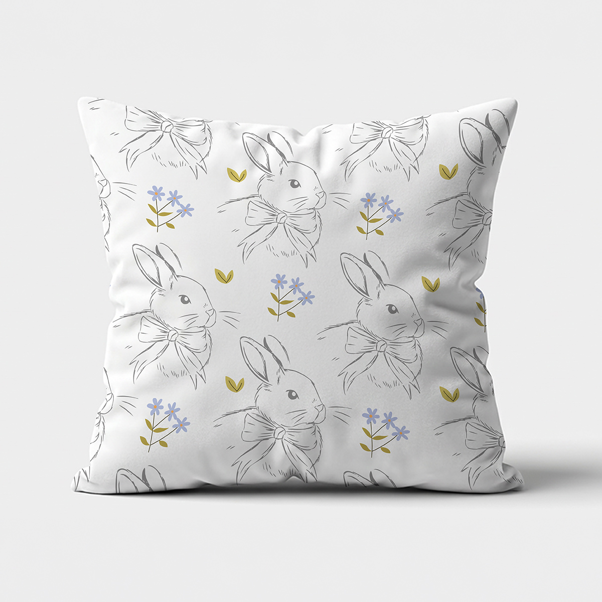 Poduszka wielkanocna w króliczki – biały wzór na szarym tle