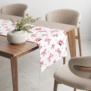 Widok bieżnika rozłożonego na drewnianym blacie, pokazujący powtarzalny wzór i fakturę