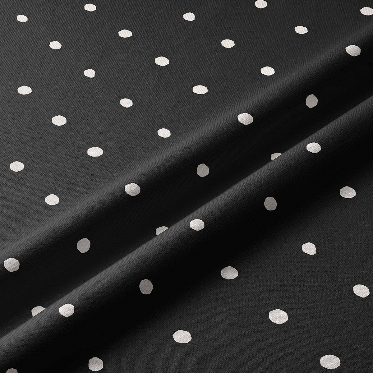 Zbliżenie na tkaninę z nieregularnymi białymi kropkami na czarnym tle