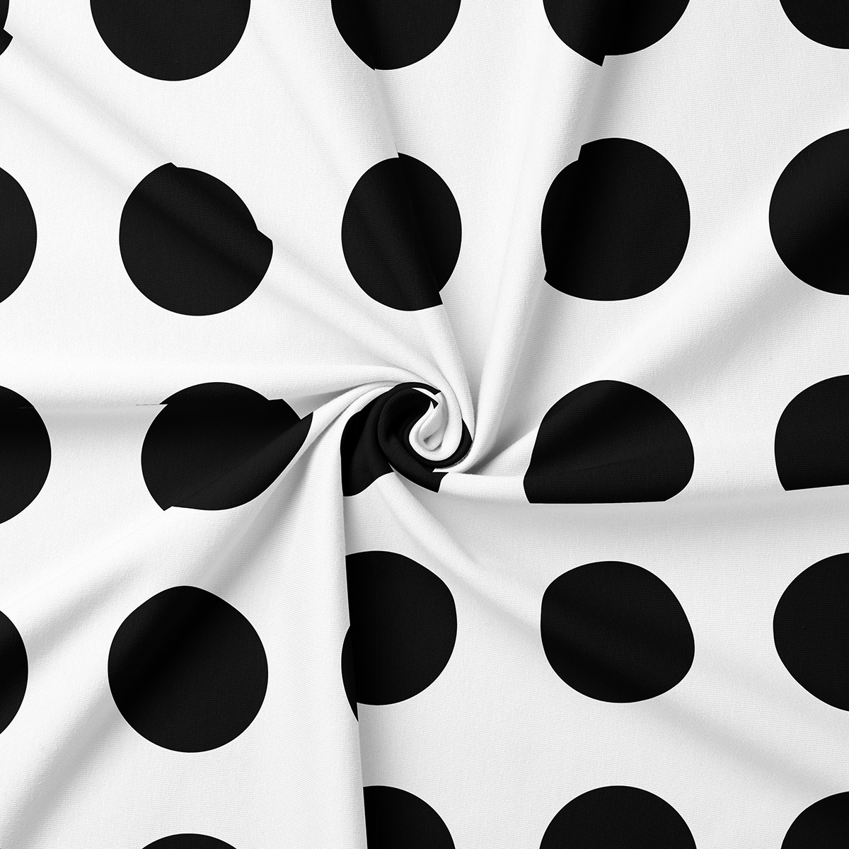 Zbliżenie na fakturę tkaniny i regularny wzór dużych czarnych kropek