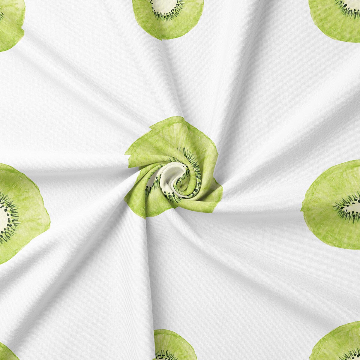 Zbliżenie na tkaninę i detal akwarelowego plastra kiwi