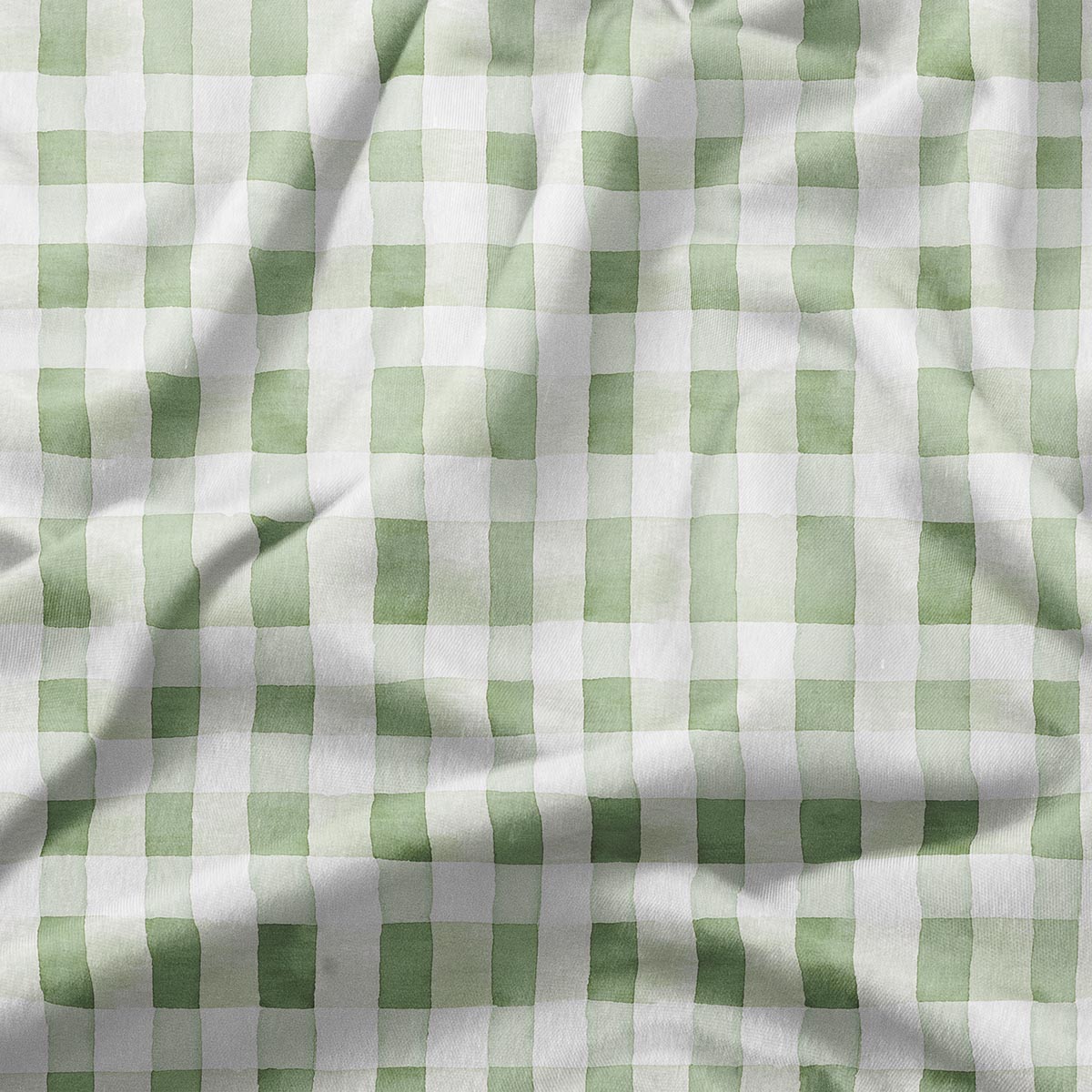 zbliżenie na tkaninę z delikatną zieloną kratką i fakturą materiału