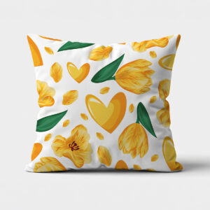 Poduszka z żółtymi tulipanami i sercami na białym tle