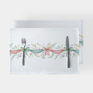 podkładka stołowa z motywem pastelowych wstążek i gałązek, ujęcie główne na białym tle