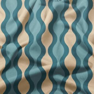 Zbliżenie na materiał i falisty wzór w tonacjach turkusowo-kremowych