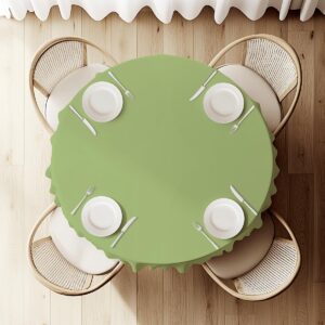 widok z góry na okrągły stół z miętowym obrusem i nakryciami dla czterech osób