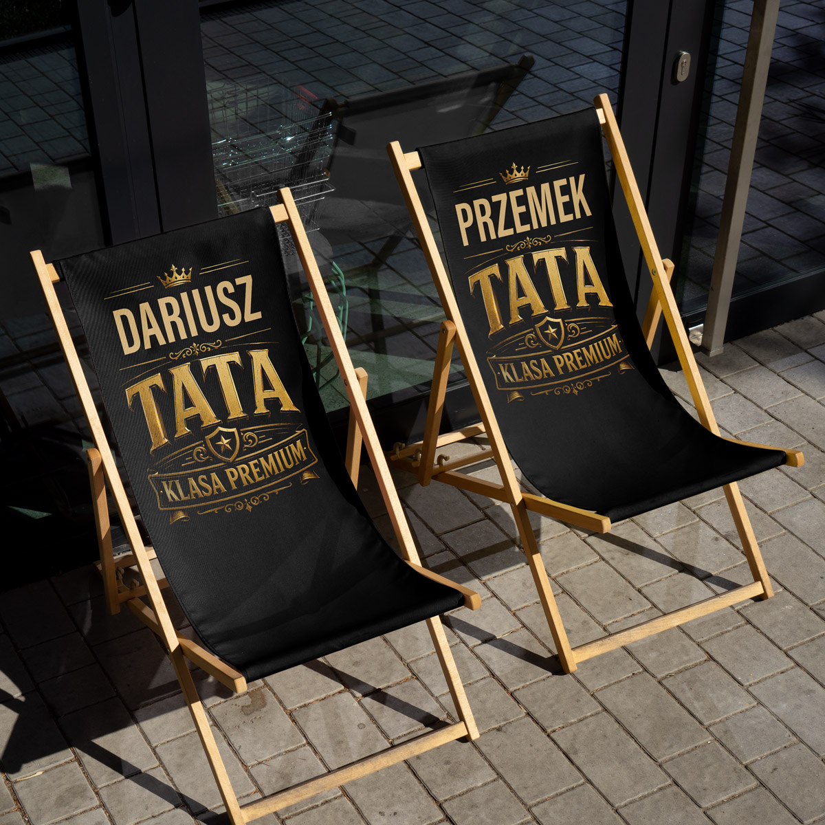 Leżak personalizowany Tata Klasa Premium z imieniem i złotym nadrukiem - prezent na Dzień Ojca dla Taty